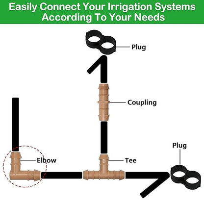 20 Pack 1/2 Inch Drip Irrigation Elbow Fittings - 17mm 1/2'' Drip Line Barbed Elbow Connectors for 1/2 Inch Drip Irrigation Tubing (0.600'' ID) Irrigation Attachment Parts for Garden System
