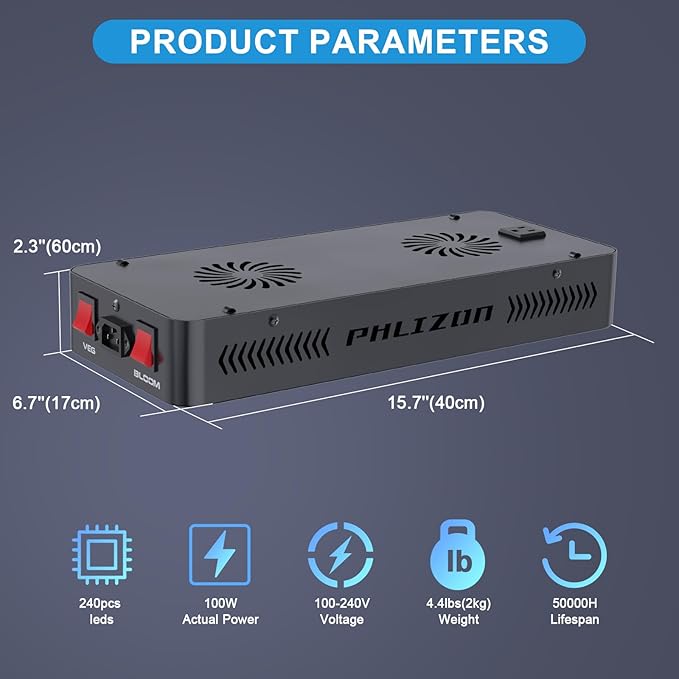 Phlizon Upgraded 600W LED Grow Light with SMD LEDs 2x2ft Full Spectrum Plants Light Double Switch Grow Led for Indoor Veg and Flower