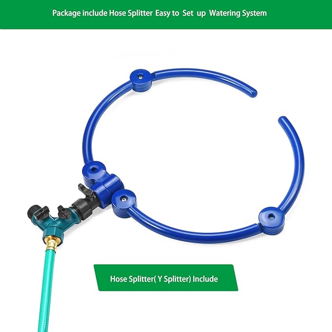 ZZM 360°Tree Water System Tree Watering Ring Circle Sprinkler and Irrigation System Targeted Water with Y Hose Splitter for New Tree Outdoor Plants Raised Garden Beds Shrubs (Small)