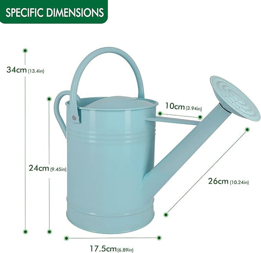 2 Gallon Metal Watering Can for Outdoor Indoor Garden Plants, Galvanized Watering Can with Removable Spout, Garden Watering Pot for Flowers, Plants & Lawns (Light Blue)