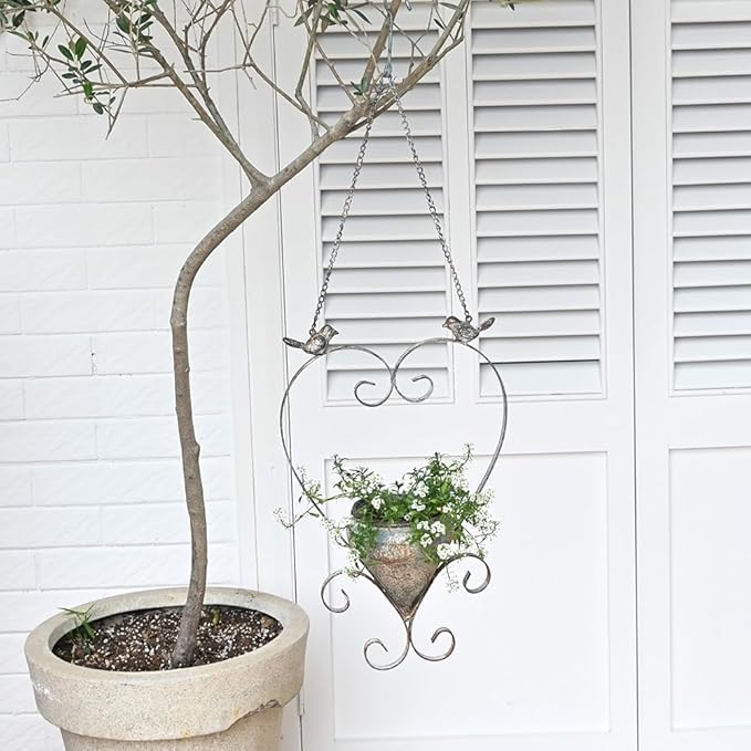 Metal Hanging Planters for Indoor Outdoor Plants Hanging Planter with Bird Figurines Hanging Planters Pot for Wall or Window,Garden Patio or Indoor Decor
