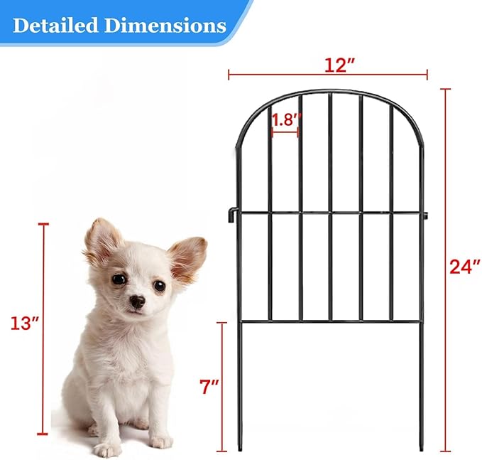 Decorative Garden Fence 24 Pack Black,24 Ft (L) X 24 in (H) Animal Barrier Fences for Small Dog, Garden Fencing Border, Arched Rustproof Metal Fence Outdoor Flower Bed Landscape Decor