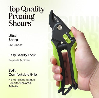 Ultra Sharp Pruning Shears Hedge Clipper – Cuts 3X Easier, Dual-Size Opening, Weak Hand Arthritis Clippers, Rust-Resistant Pruner, Effortlessly Cuts