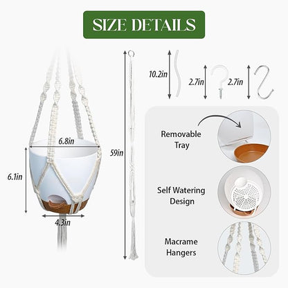 Hanging Planters with Macrame Plant Hangers for Indoor Outdoor Plants with 2 Self Watering Pots Hanging Baskets Flower Pot Holders Boho Home Decor