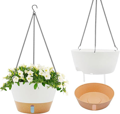 ZMTECH 12 Inch Hanging Planters for Indoor Plants, 2 Pack Self Watering Hanging Planter with Visual Reservoir, Hanging Pots for Plants Outdoor with Drainage Hole and Plant Hanger(2 Pack, White)