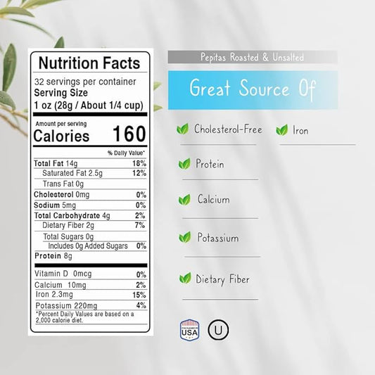 Pumpkin Seeds Pepitas Roasted Unsalted - 32 oz - 2 Pound | Healthy Snack | Vegan, Keto Diet Friendly | Hand-Picked | Kosher Certified | Pumpkin Seed | Jaybee's Nuts