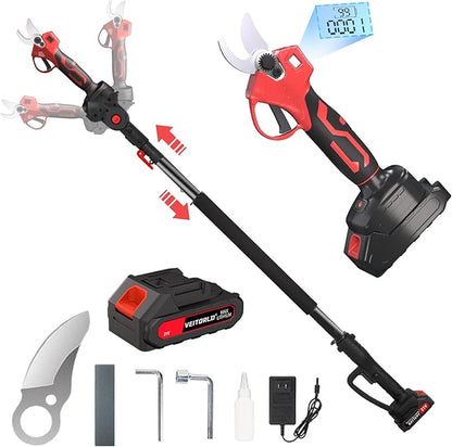 2-IN-1 Cordless Electric Pole Pruning Shears, 13ft Reach, 1.2" Cutting Diameter, 2000mAh Battery Powered, Brushless Motor for Efficient Garden Tree Trimming, Branch Cutting（Red）