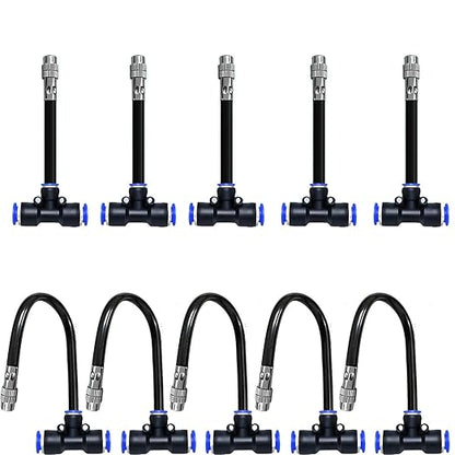 8mm Tee Sprinklers for Yard 10-Pack with Adjustable Micro Mist and Irrigation Cooling for Garden Irrigation, Machine Tool Cooling and More (4")