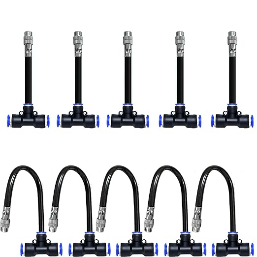 8mm Tee Sprinklers for Yard 10-Pack with Adjustable Micro Mist and Irrigation Cooling for Garden Irrigation, Machine Tool Cooling and More (4")