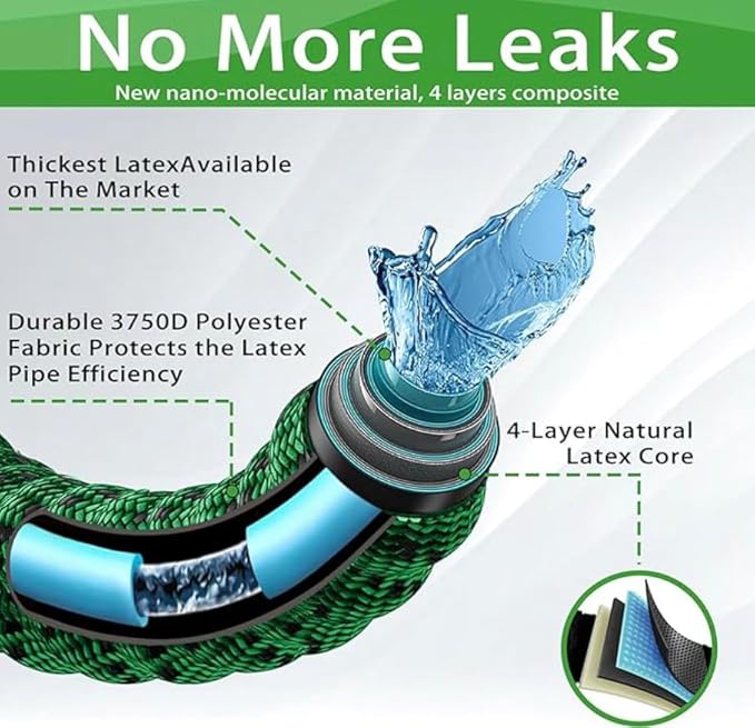 J&B XpandaHose 100ft Expandable Garden Hose – Ultra-Strong 3750D, 4-Layer Latex Core, Brass 3/4" Connectors, 10-Pattern Nozzle & Storage Bag – Lightweight, Kink-Reducing, Leak-Resistant