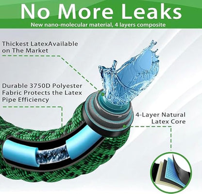 J&B XpandaHose 100ft Expandable Garden Hose – Ultra-Strong 3750D, 4-Layer Latex Core, Brass 3/4" Connectors, 10-Pattern Nozzle & Storage Bag – Lightweight, Kink-Reducing, Leak-Resistant