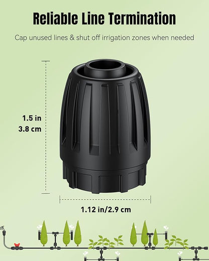 Pawfly 10 Pcs 1/2" Irrigation End Cap for 1/2" Irrigation Tubing (1/2" ID x 0.64" OD), 1/2" Drip Irrigation Fittings with Lock Nuts, Barbed Drip Tubing Connectors for Garden Irrigation System
