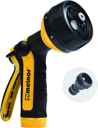 Melnor 65112-AMZ 6-Pattern Vortex Water Hose Sprayer Nozzle, QuickConnect Product Adapter, Black, Yellow, Slip Resistant Outdoor Hose Nozzle Sprayer for Watering Plants, Lawn, Car Washing, Patio, Pet