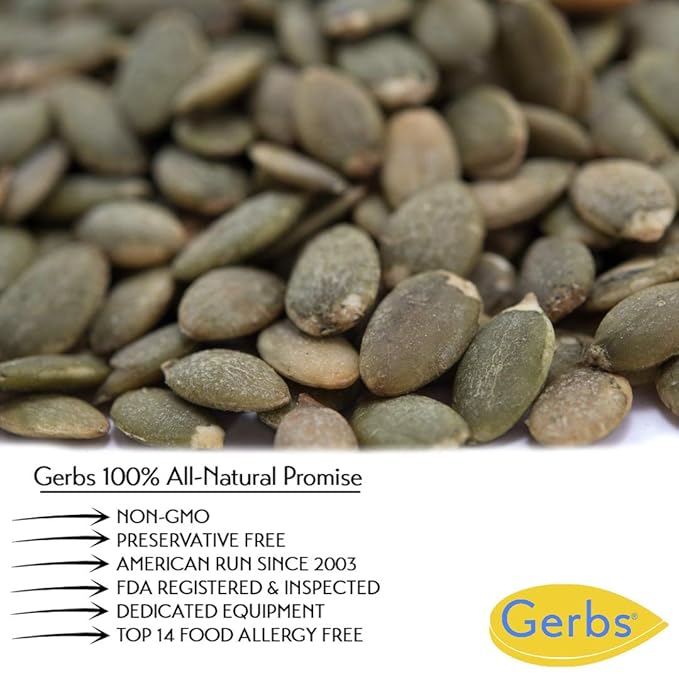 GERBS Unsalted Pumpkin Seed Kernels 4 LBS|Top 14 Allergy Free Food |Use in salads, yogurt, bake, oatmeal, trail mix|Grown in Canada, packed in US