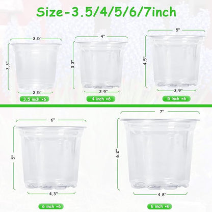 30 Pack 3.5/4/5/6/7 Inch Clear Nursery Pots with Drainage Holes, Transparent Plastic Pots for Plants, Reinforced Seed Starter Pots Flower Pots