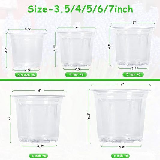 30 Pack 3.5/4/5/6/7 Inch Clear Nursery Pots with Drainage Holes, Transparent Plastic Pots for Plants, Reinforced Seed Starter Pots Flower Pots