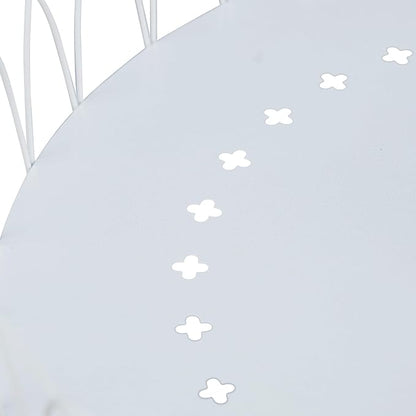 White Round Tabletop Plant Stand, French Vintage Metal Flower Pot Riser with Ornate Edge Detailing, Centerpiece Garden Decor