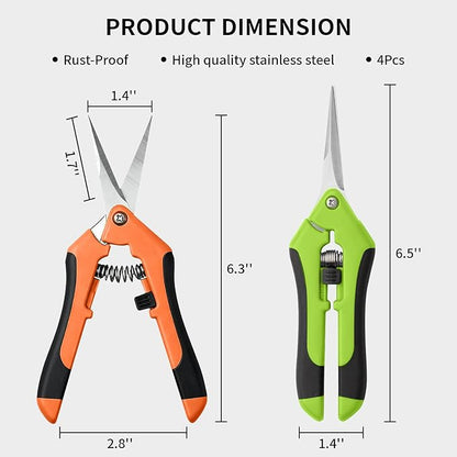 4 Pack Garden Pruning Shears, Stainless Steel Shears, Gardening Shears Scissors Pruning Shears for Gardening Tools (2pcs Green+2pcs Orange)