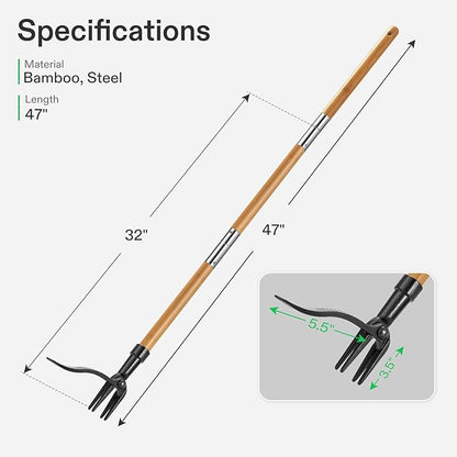 VIVOSUN 47" Weed Puller, Stand-Up Weed Puller Tool with Bamboo Handle & 4-Claw Steel Head, Sectional Pole Design, Easy Weeding Without Pulling, Bending, or Kneeling
