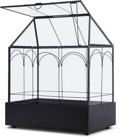 Glass Plant Terrarium with Lid and Tray 9.4"×5.7"×11.2" Geometric Garden Terrarium Glass Container for Plants Indoor Mini Tabletop Greenhouse Orchid Succulent Cacti Planter Kit