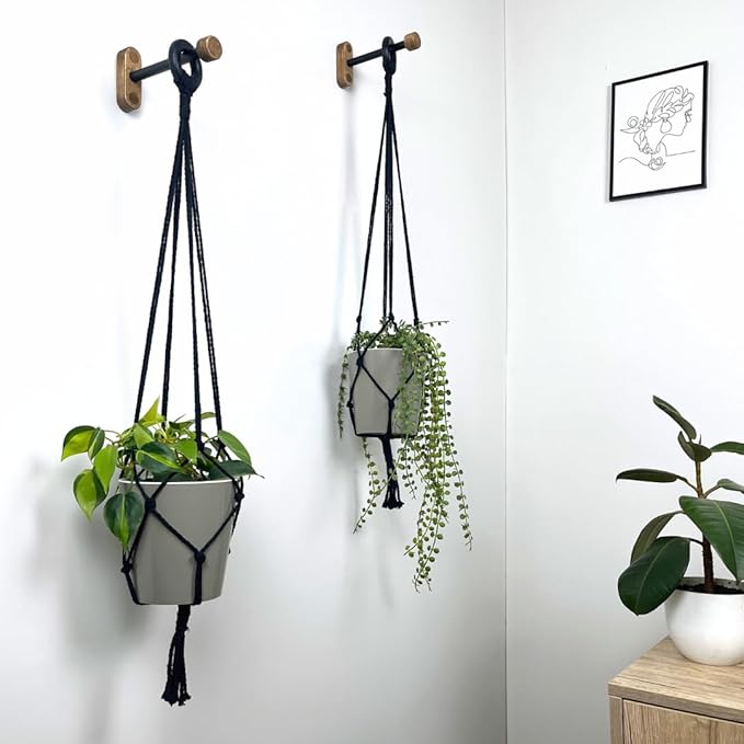 EvenWood 2-Piece Set of Wooden Plant Hooks for Wall with Sturdy Metal Tube - Plant Wall Hanger for Pots, Flower Brackets - Bracket Plant Hanger for Indoor and Outdoor Decorations (Walnut, 8 Inch)