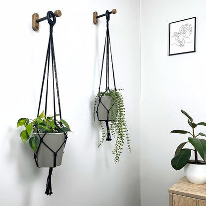EvenWood 2-Piece Set of Wooden Plant Hooks for Wall with Sturdy Metal Tube - Plant Wall Hanger for Pots, Flower Brackets - Bracket Plant Hanger for Indoor and Outdoor Decorations (Walnut, 6 Inch)