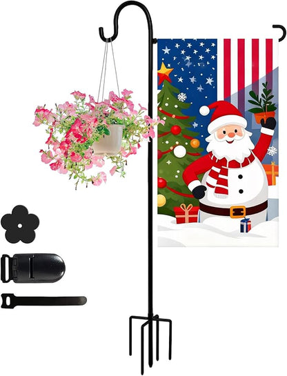 Heavy-Duty Garden Flag Stand with Shepherd's Hook Holder – Sturdy Metal Frame for 12x18 Inch Flags & String Lights, Weather-Resistant Outdoor Lawn, Patio, Yard Decorations
