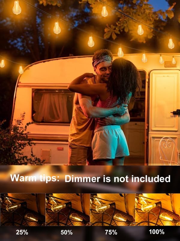 DAMAING Outdoor String Lights 100FT Patio String Lights Waterproof with 43 Shatterproof Dimmable A39 LED Edison Bulbs Connectable Outdoor Lighting for Backyard Bistro and Balcony 2700K