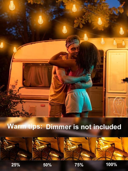 DAMAING Outdoor String Lights 100FT Patio String Lights Waterproof with 43 Shatterproof Dimmable A39 LED Edison Bulbs Connectable Outdoor Lighting for Backyard Bistro and Balcony 2700K
