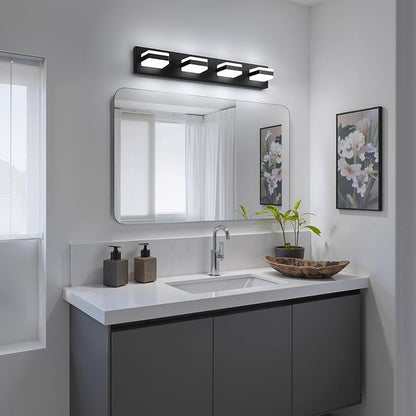 Bathroom Lighting Fixtures Over Mirror, 4 Light Bathroom Vanity Light Fixtures with Cool White 5000K, Matte Black LED Modern Vanity Wall Lights for Bath, Dressing Room, Restroom, 29.5 inch