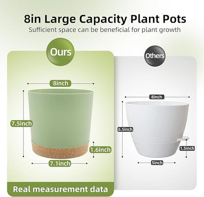 QCQHDU 8 inch Plant Pot, 2 Pack Planters for Indoor Plants with Drainage Holes & Saucer, Outdoor Flower Pots Home Garden Modern Decor