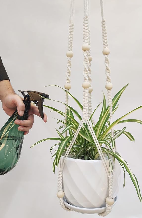 43 Inch Macrame Plant Hanger Indoor, Large Size No Tasselss Crochet Cotton Rope Hanging Planter Basket, Decorative Flower Pot Holder for Boho Home Decor (with 2 Hooks)