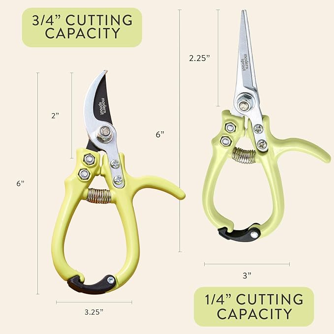 Modern Sprout Hand Pruners & Shears Set with Blister Pack - Lightweight Gardening Tools with Easy Lock - Sharp Carbon Steel Blades -Rust Resistant Scissors for Herbs, Flowers - Chartreuse