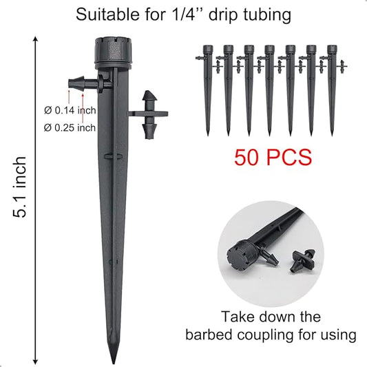 50 Pcs Drip Irrigation Emitters, Adjustable Flow 0-18 GPH Irrigation Drippers with Stake, 360 Degree Flow Sprinkler Head, Micro Sprinkler for Garden Patio Lawn Flower Bed
