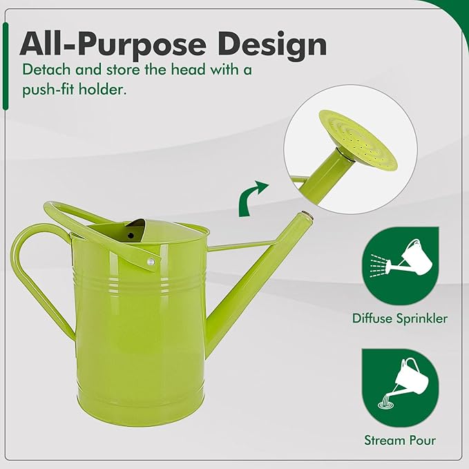Galvanized Iron Watering Can for Indoor Plants, DIY Watering Cans for House Plant Garden Flower, Long Spout Water Can for Outdoor Watering Plants 6.44L 1.7Gallon (Green)