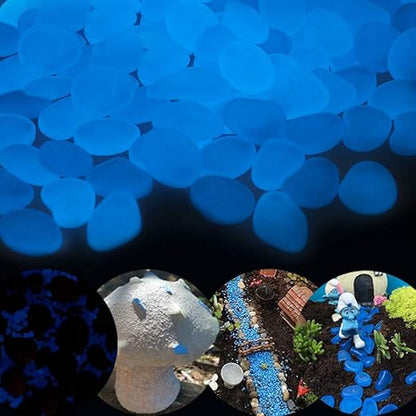 Glow in The Dark Pebbles for Outdoor Decor, Garden Lawn Yard, Aquarium, Walkway, Fish Tank, Pathway, Powered by Light or Solar-Recharge Repeatedly, Luminous Pebbles (Blue-200)