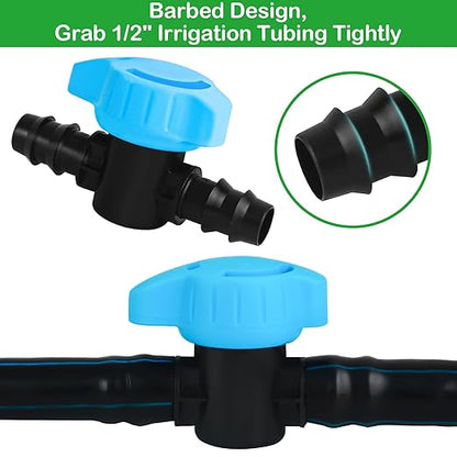 5 Pack 1/2 Inch Drip Irrigation Shut Off Valve Fittings - 1/2'' Drip Line Barbed Shut-off Valves Connectors for 1/2 Inch Drip Irrigation Tubing (.570-.620" ID) Drip System Water Flow Control