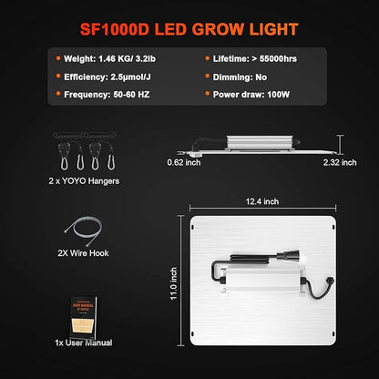 Spider Farmer 2025 SF1000D LED Grow Lights with Samsung LM301B Diodes Full Spectrum Grow Light for Indoor Plants Veg/Bloom Growing Lamps in Grow Tent