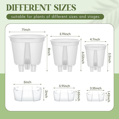 9 Pcs Self Watering Pots for Indoor Plants with Deep Reservoir and High Drainage Holes for Outdoor Plants and Flowers, Bare Root Planter (4.72'',5.91'',7.09'',White)