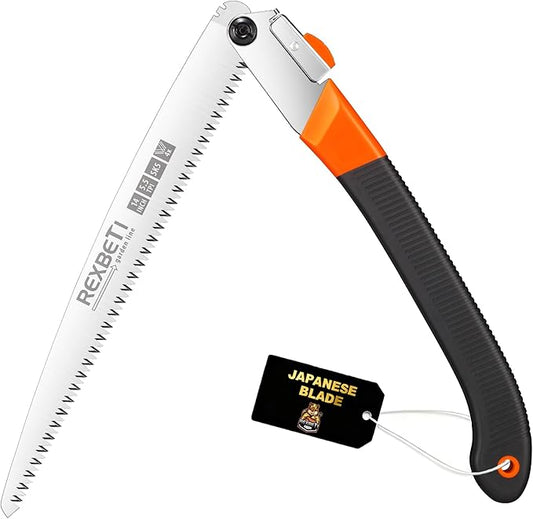 REXBETI Folding Saw, Extra Long 14 Inch Blade Backpacking Saws for Hiking Camping, Dry Wood Trimming Pruning Saw With 4 Cutting Angle Hard Teeth, Large Garden Saws with SK-5 Steel