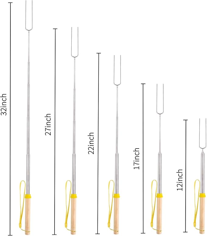 Marshmallow Roasting Sticks 5pcs Hanging Telescoping Smores Skewers 32 Inch BBQ Forks Campfire Tools Hot Dog Sticks