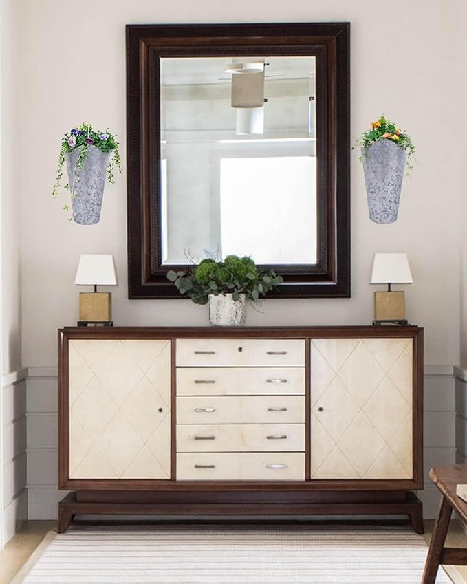 vensovo 12 Inches Galvanized Wall Planters - 2 Packs Metal Tin Vases for Flowers Indoors, Farmhouse Hanging Planter Tall Flower Holder for Country Decor Outdoors, Silver