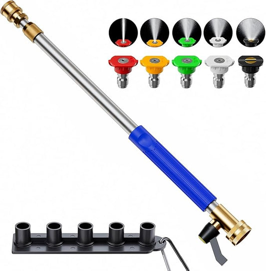 Upgraded Jet Nozzle Power Washer Wand Hose Nozzle, Adjustable Hydro Nozzle Wands 18-33 inch, Jet High Pressure Water Hose Sprayer with 5 Tips for Garden, Patio, Floor & Car, Blue