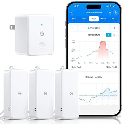 GoveeLife 2.0 WiFi Hygrometer Thermometer 3 Pack, Smart Humidity Temperature Sensor with App Notifications, Temperature Humidity for Bedroom, Wine Cellar, Basements(Only Support 2.4G Wi-Fi)