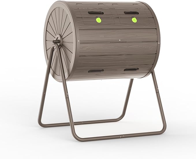 Dual Chamber Tumbling Composter 43 Gallon Large Outdoor Tumbling Composter Efficient Batch Composting Easy Turn Design (Grey)