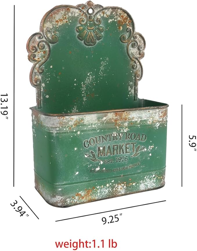 All Chic Metal Wall Planter Outdoor Wall Hanging Planter Rustic Wall Mount Planter Outdoor Wall Planter for Farmhouse Garden Decor (Green)