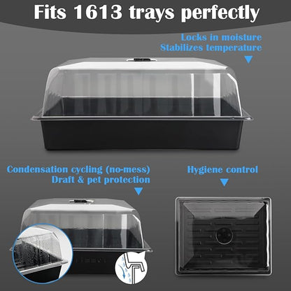 10-Pack Leak-Proof Humidity Domes, Plastic Clear Seed Starter Dome, Seed Starter Tray Covers Humidifying and Insulating for Greenhouse Germination and Garden Growing (16"×13", 4" Height)