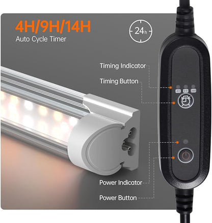 Bstrip Plant Shelf with Grow Light with Timer, Metal Plant Stand with Adjustable Rack and Wheels, 4 Pack 24W Full Spectrum Grow Light Strip for Indoor Plants, Seed Starting, 35.4"x13.8"x59"