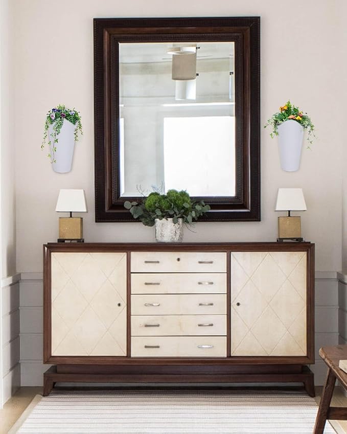 vensovo 12 Inches Galvanized Wall Planters - 2 Packs Metal Tin Vases for Flowers Indoors, Farmhouse Hanging Planter Tall Flower Holder for Country Decor Outdoors, White