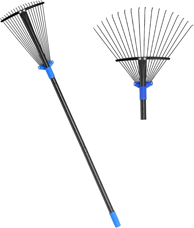 Metal Rake for Leaves Heavy Duty, Adjustable Garden Leaf Rake with Expandable Head 8-17", Shrub Pine Needle Kids Hand Yard Rake Garden Tool 30-70"